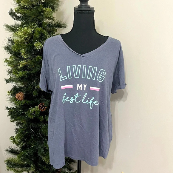 Tops - Blue T-Shirt. “Living my best Life”. XL, 16-18. Gently loved